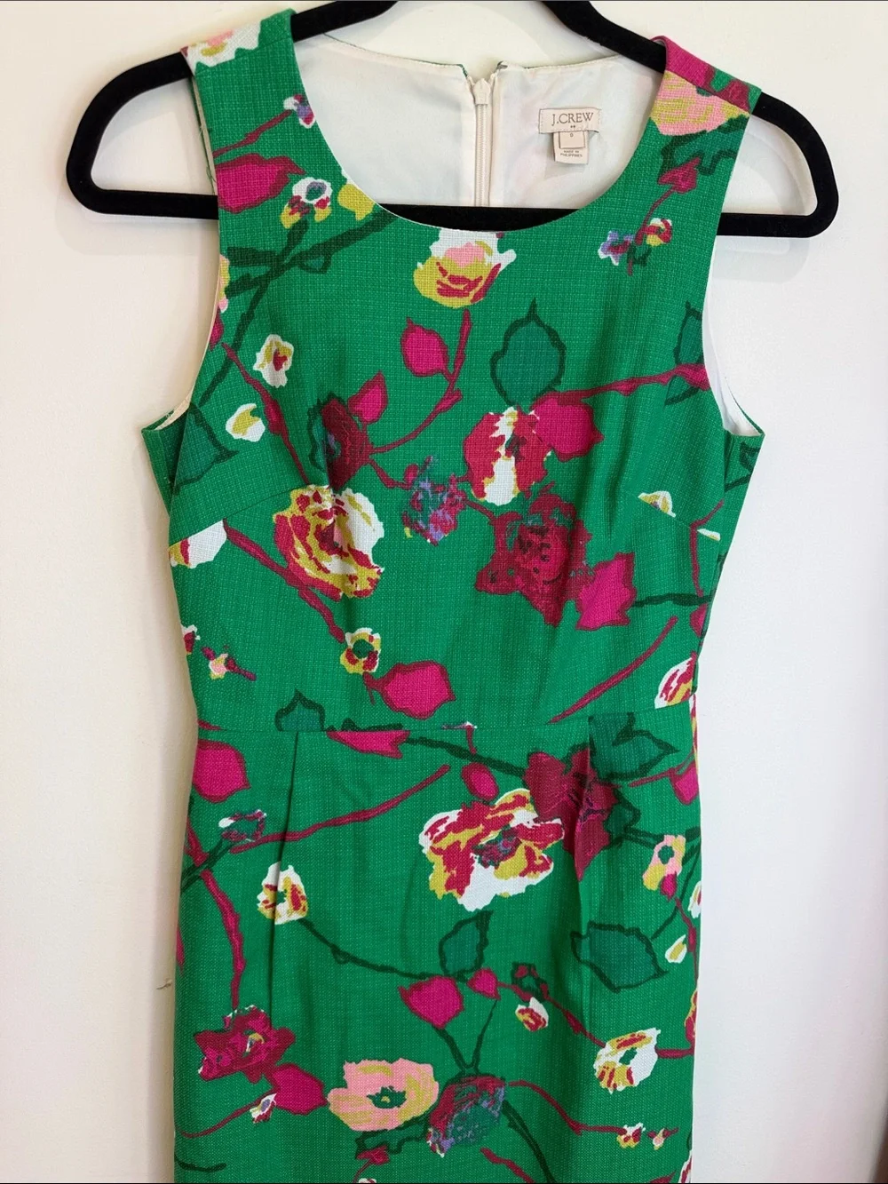 J. Crew Green Floral 100% Cotton Woven Look Mini Sleeveless Dress, Sz 0